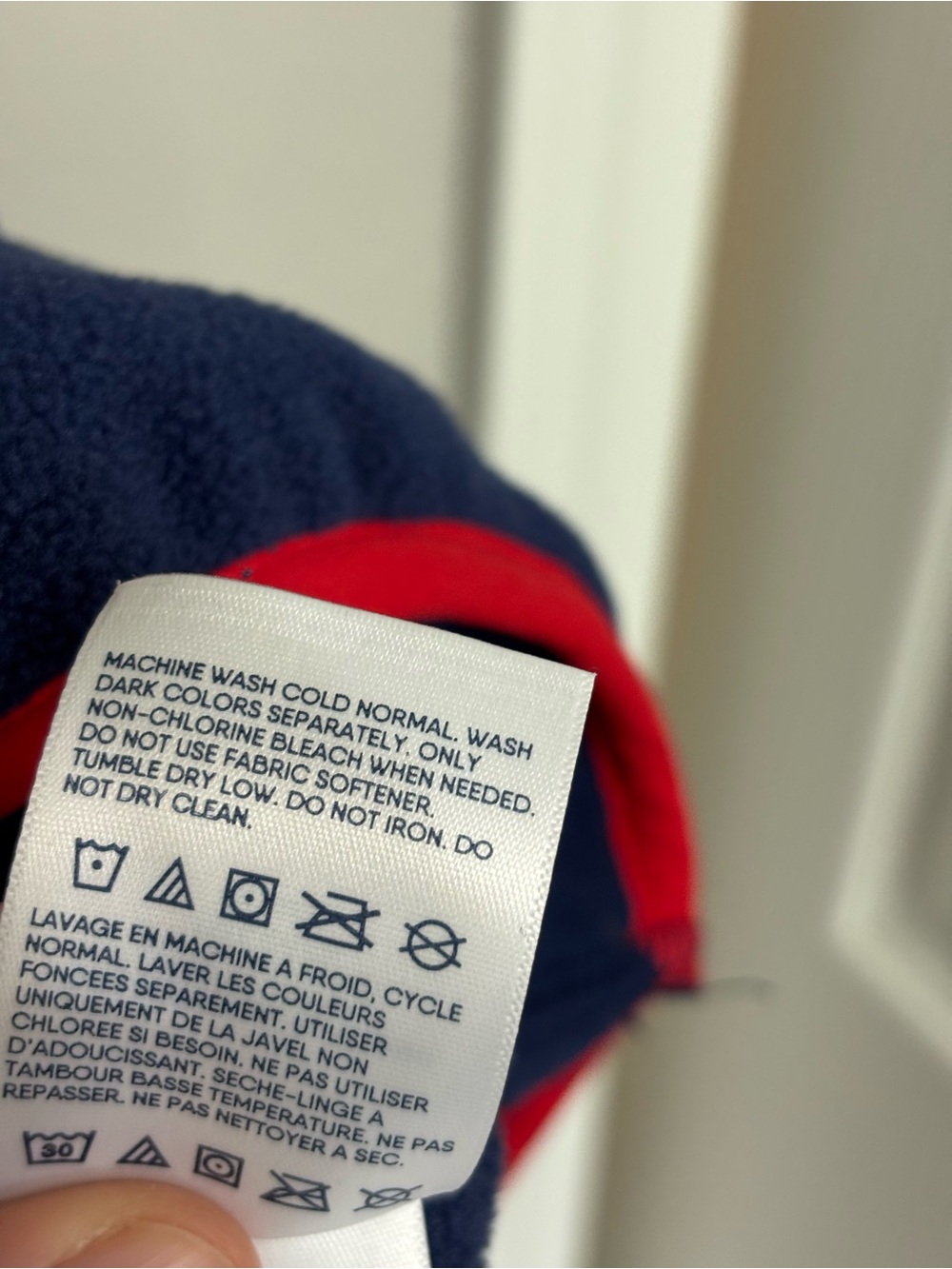 Lands End Men’s T-Snap Fleece Pullover in Navy Blue with Red Trim - Size L - Picture 7 of 8